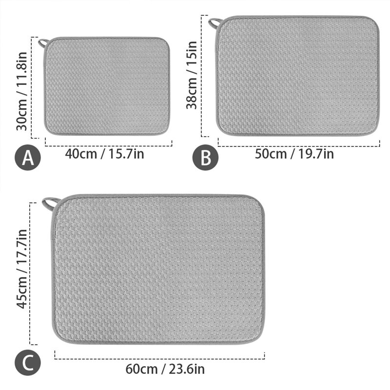2 Pack Microfiber Dish Drying Mat, Large Size Dish Drying Pad for Counter tops Sinks Draining Racks