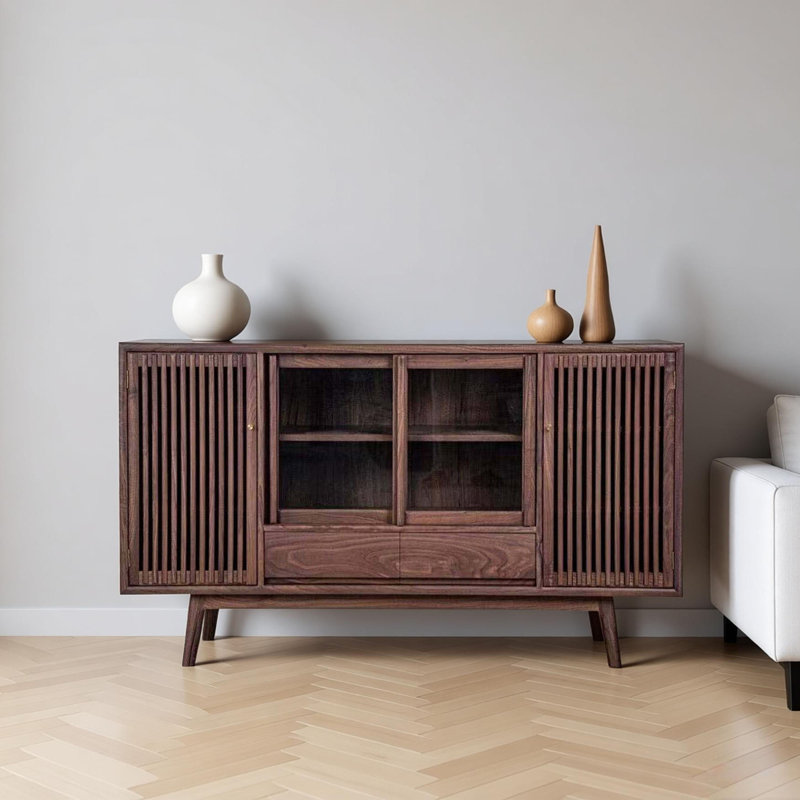 Buffet simple en noyer noir, H 35,43 po x l 62,99 po x P 19,68 po