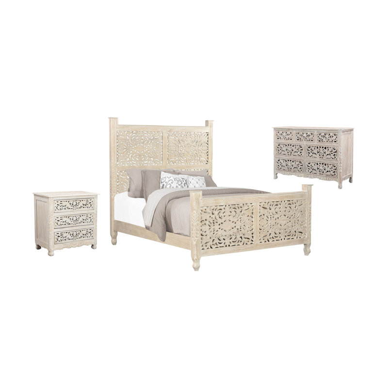 Ensemble de chambre à coucher 3 pièces Harleen, Blanc, Grand