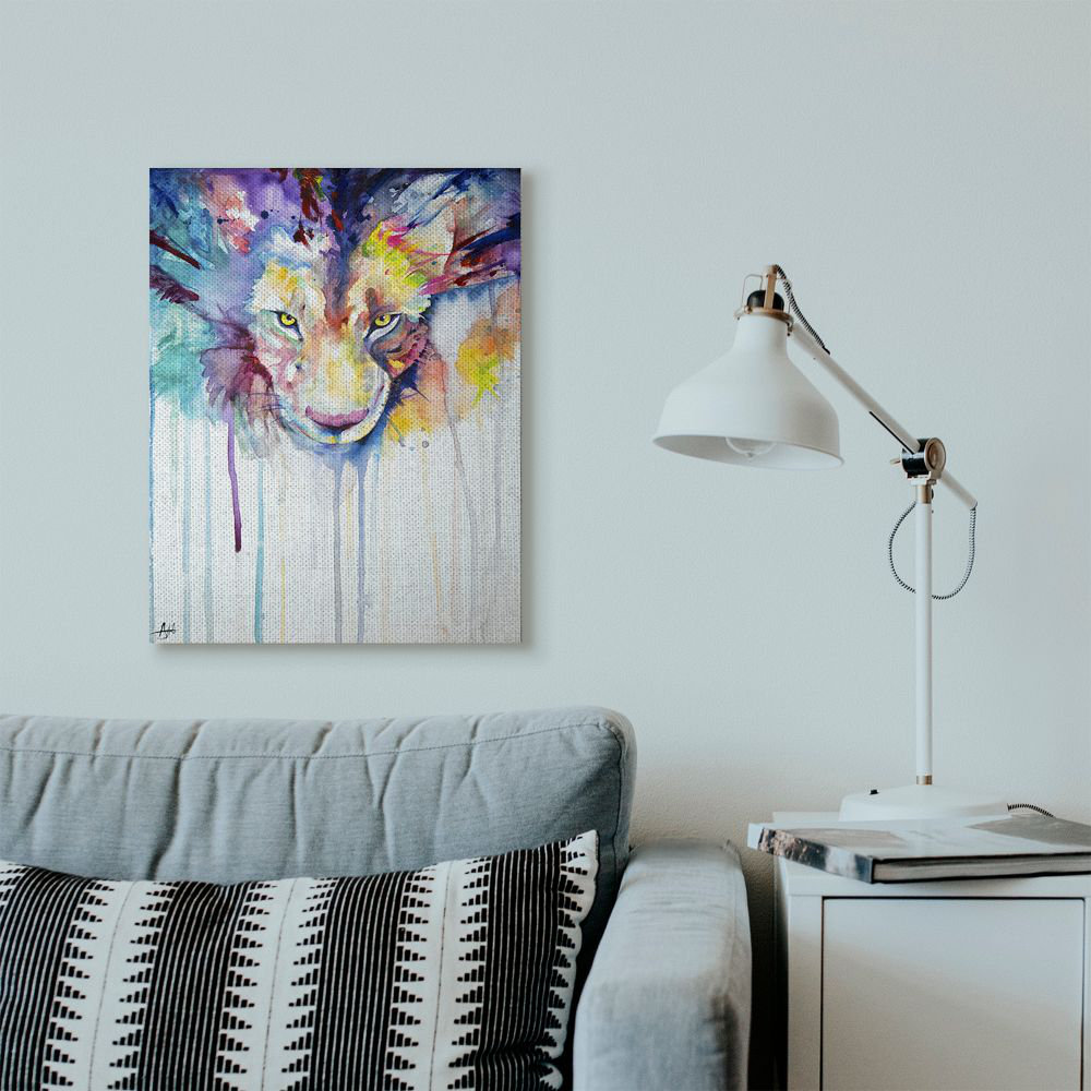 " Cool Colorful Large Cat Lion Portrait Animal Watercolor Painting " Ebern Designs