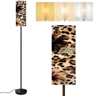  68.5" Standing Floor Lamp Leopard texture Leopard print Leopard Dimmable Metal Pole Lamp with Linen Lampshade LED Bulb Included