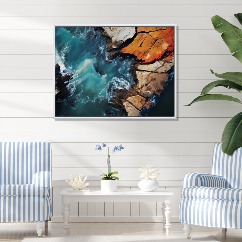 «Jairon Coastal Abstract Coastline II», reproduction sur toile, Cadre photo argenté, H 34 po x l 44 po x P 1,5 po