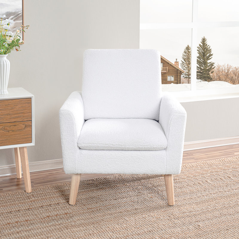 Vanetten Fleece Minimalist Accent Chair Set of 2, White Teddy Fleece