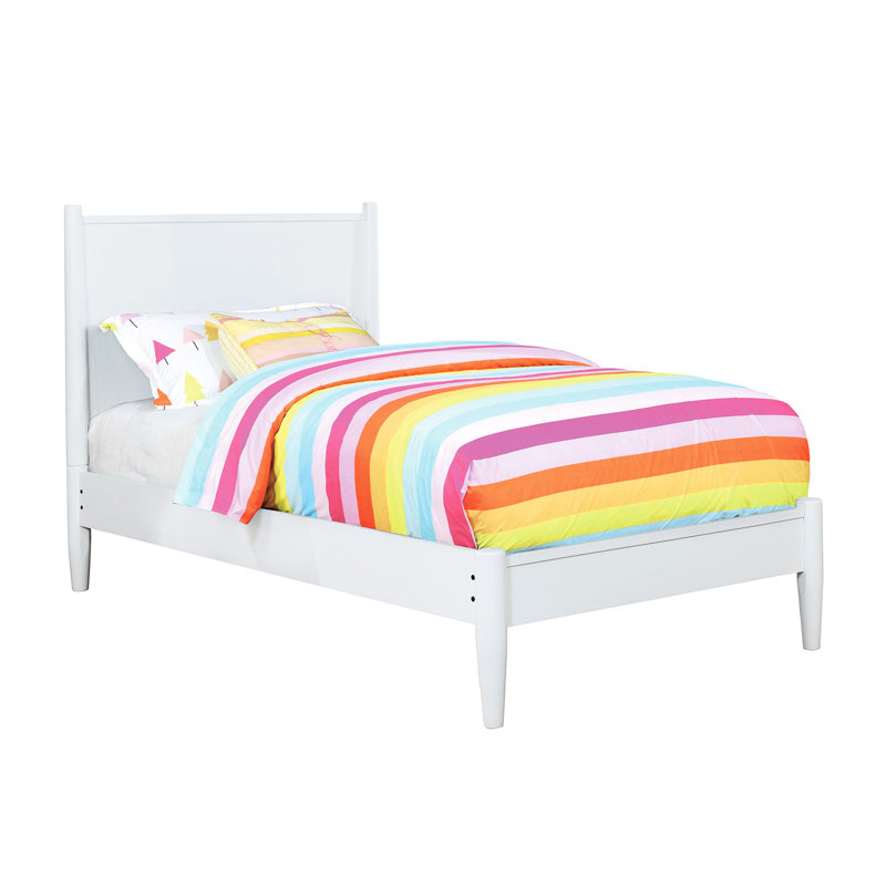 Mid-Century Modern Twin Size White Wooden Platform Bed With Round Tapered Legs And Slat Kit, Construction, No Box Spring Needed, Ideal For Bedroom White, Modern, Bed, Slatted Base, Bedroom, Required