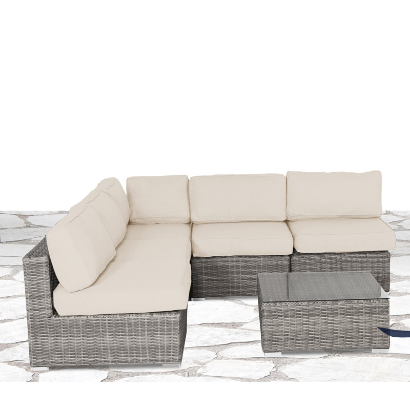 Ensemble de conversation en osier 6 pièces avec coussins Sunbrella Tonioni, Toile Sunbrella