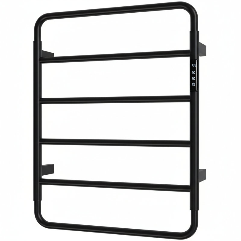 18.7" Wall Mounted Electric Towel Warmer, 6-Bar With Touch Screen Timer, Polished Silver 304 Stainless Steel, Plug-In/Hardwired
