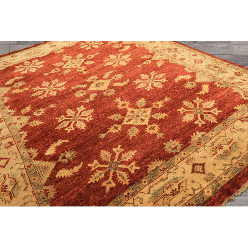Tapis beige en laine noué à la main 8 pi 2 po x 9 pi 11 po Oushak
