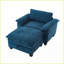 Chaise longue simple avec repose-pieds 51 po - Tissu chenille doux | Structure en bois massif | Bleu