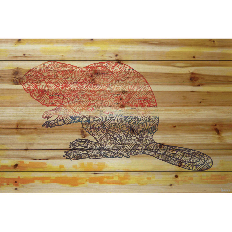 «Beaver», reproduction sur bois de pin naturel, H 30 po x l 45 po x P 1,5 po