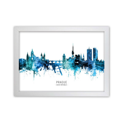 Prague Czech Republic Skyline Blue City Name by Michael Tompsett - 1 Piece Wall Art