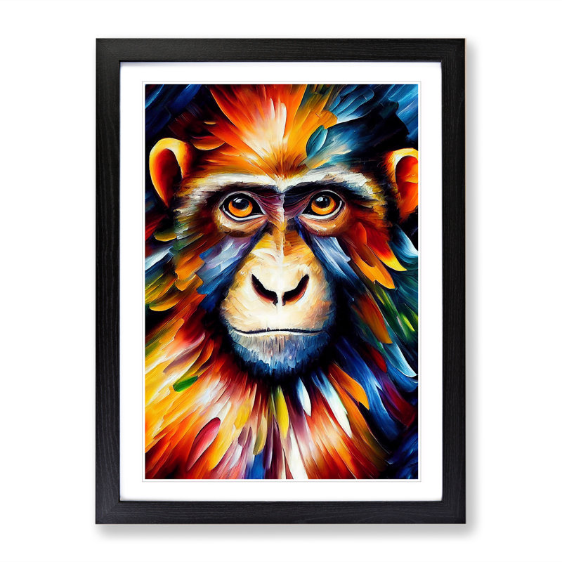 Monkey Portrait No.5 - Single Picture Frame Print, 64cm H x 46cm W, Black