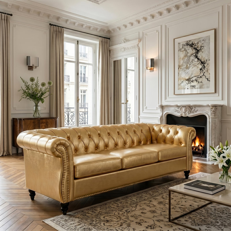 Ensemble de canapé Chesterfield, Similicuir doré