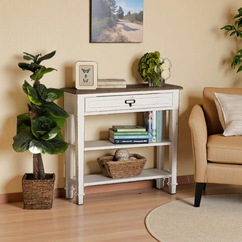 Ingrit Console Table With 1 Drawer in Traditional French Style, Brown/White 29.6'' H X 31.35'' W X 9.78'' D