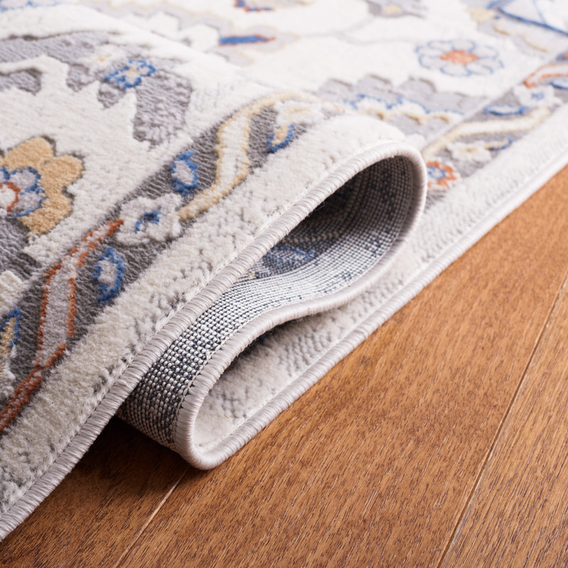 Tapis oriental gris en polypropylène / polyester tissé à la machine, Tapis de couloir 2 pi 2 po x 8 pi