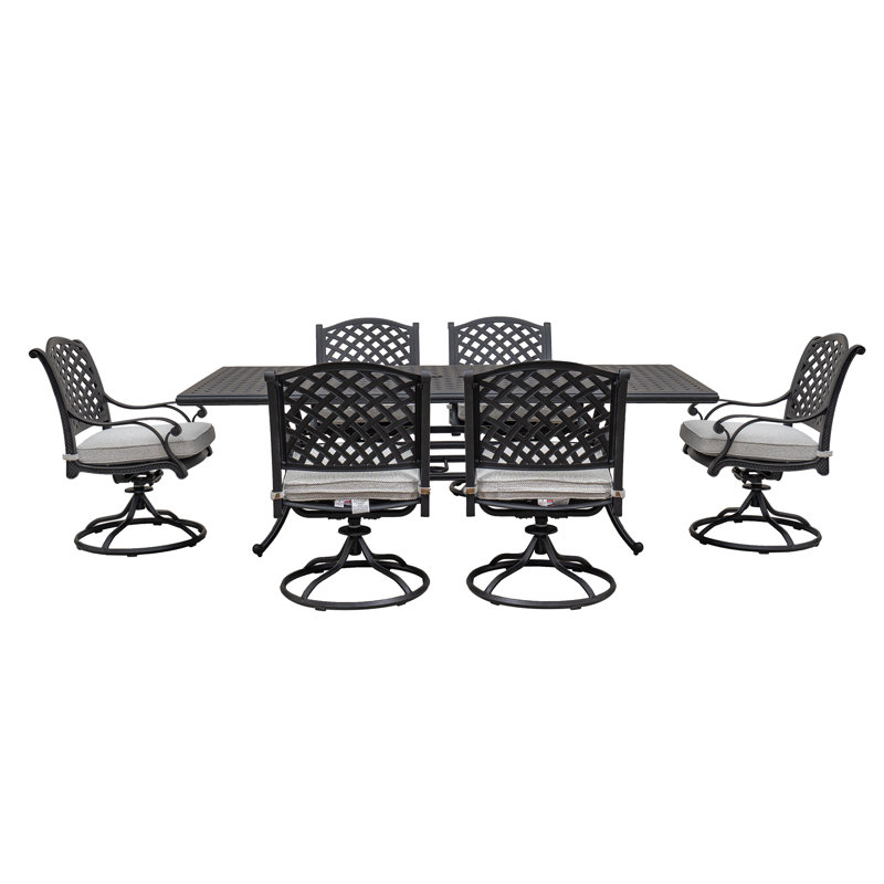 Adalyn 6 - Person Patio Dining Set Umbrella Hole Included Rectangular Table with Cushions Included