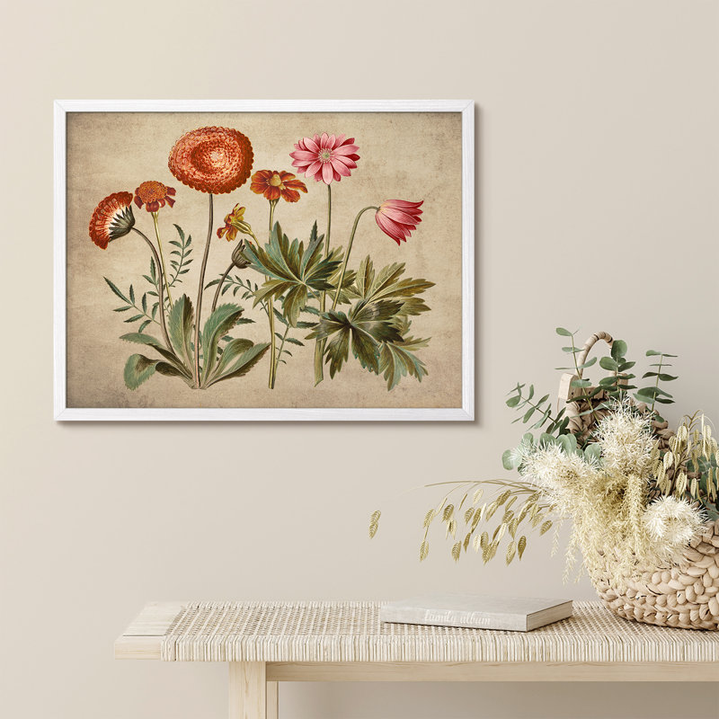 «Red Pink Wildflowers, H 12 po x l 16 po, Blanc