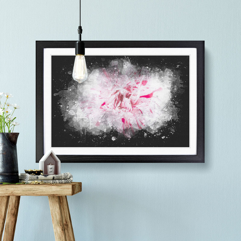 Striking White & Pink Carnation - Picture Frame Graphic Art Print, 45cm H x 63cm W x 2cm D, Black Framed