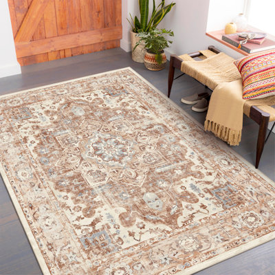 Faux Wool Anti-slip Washable Neutral Oriental Area Rug