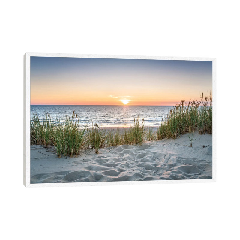 Beautiful Sunset At The Beach by Jan Becke - Print on Canvas, 66.04 cm H x 45.72 cm W, White Framed Canvas