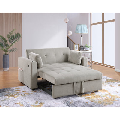 Causeuse convertible en velours côtelé l 57 po avec porte-gobelets, ports USB, poches pour magazines, coussins, capitonnage Luelle