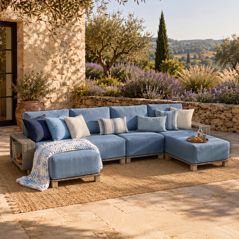 Canapé modulaire d'extérieur en osier 6 pièces avec coussins de 8 pouces et conception modulaire, Beige