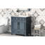 Meuble-lavabo de salle de bain de 76 cm (30 po) de style rétro bleu, cadre en bois massif, lavabo en céramique brillante, tiroirs à fermeture douce, poignées en métal élégantes, grand espace de rangement et style unique à rainures avec charnières et rangement.