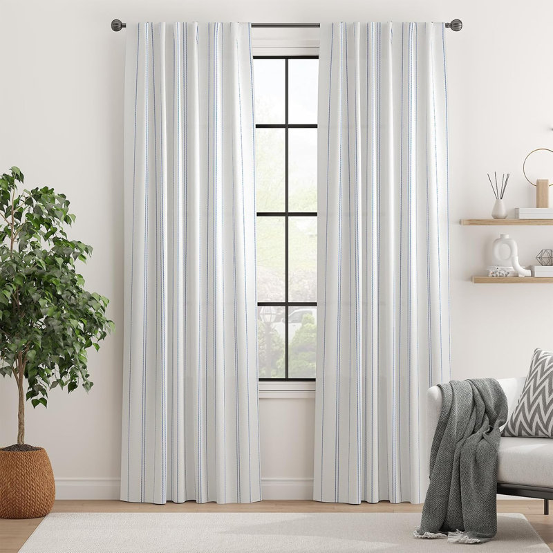 Curtains for Living Room Bedroom, Blue/Chalk Striped Blue, 50" W x 84" L