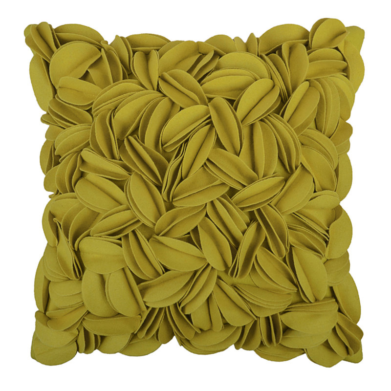 Housse de coussin brodée, Jaune - laine, H 18 po x l 18 po