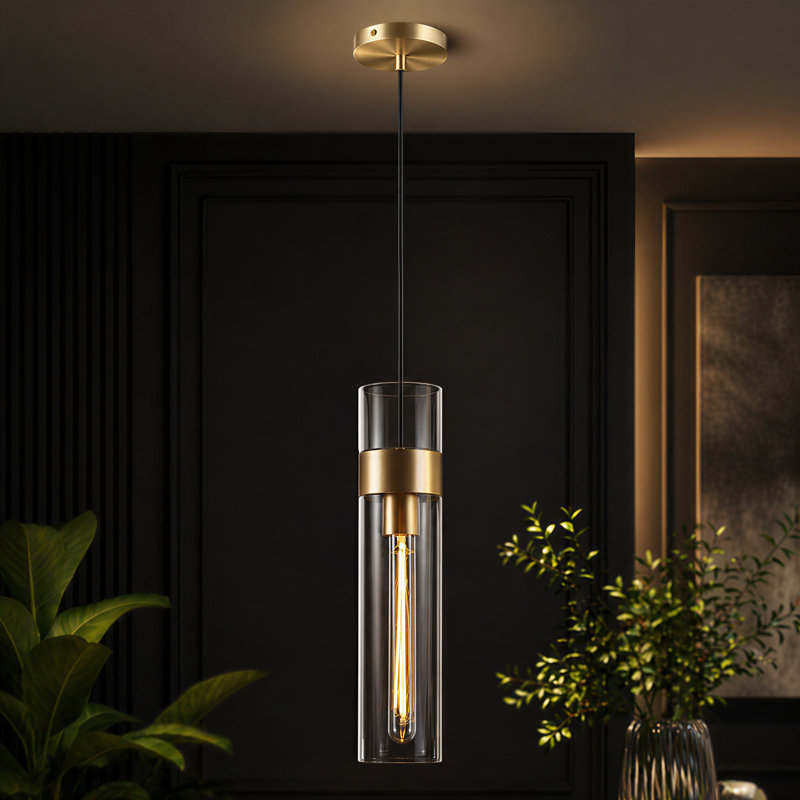 Luminaire suspendu cylindrique à 1 lumière à intensité variable Steban, Laiton