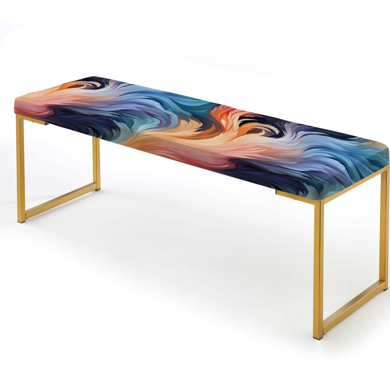 Colorful Cosmic Ikat Whirls - Abstract Upholstered Gold Bench