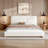 Queen Sized Upholstered Bed Frame, Modern Curved Headboard, Plush Boucle, Solid Wood Base, White Finish