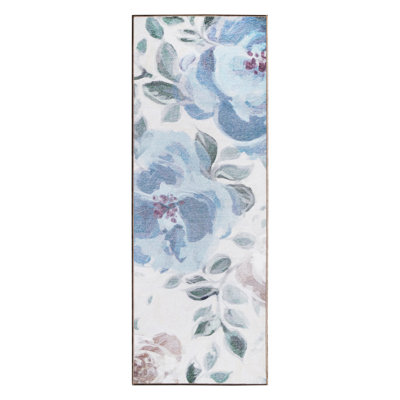 Tapis lavable lavable à fleurs crème bleu 2,5 x 7