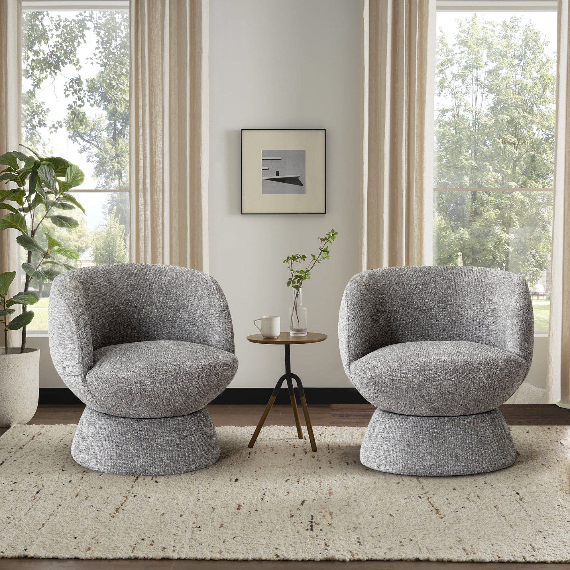 Wrought Studio Ensemble de 2 fauteuils demi-tonneau pivotants 28,5 po ...