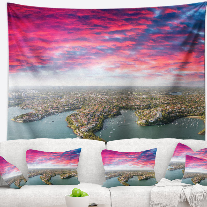 Photo de paysage urbain de Sydney sous la tapisserie du nuage rouge, H 68 po x l 80 po