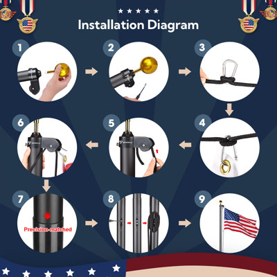 Yescom Bravery 13 Gauge Sectional Flag Pole Kit Aluminum for Outside House Inground Yard Garden Residential