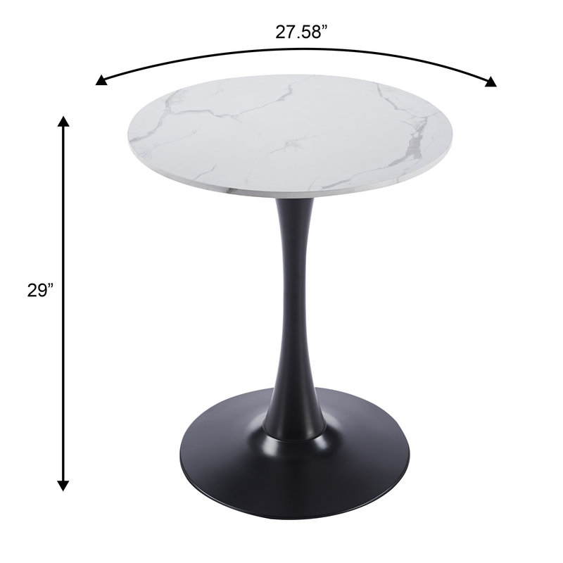  Bristol 27" Round Dining Table, Modern 2-Person Kitchen Beveled Table Top with Black Pedestal Base, Small Space Bistro Table for Apartments