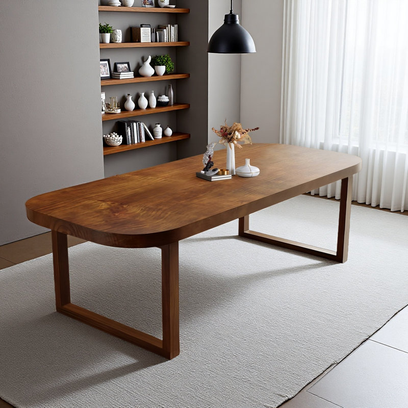 Brown Solid Wood Rectangular Dining Table, 29.53" H x 63" L x 27.56" W