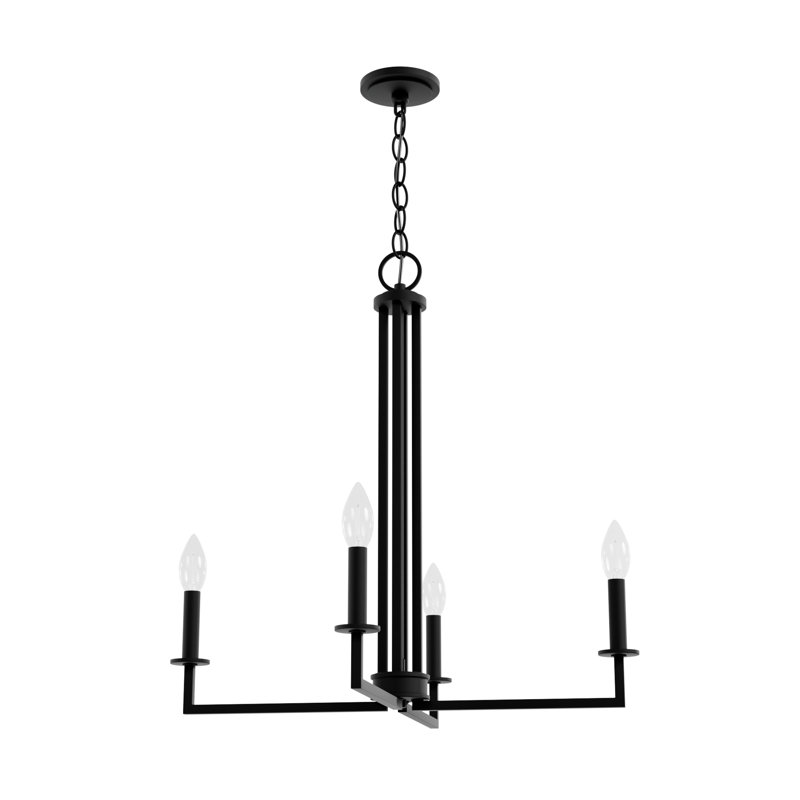4 - Light Geometric Rectangle Chandelier, Natural Iron