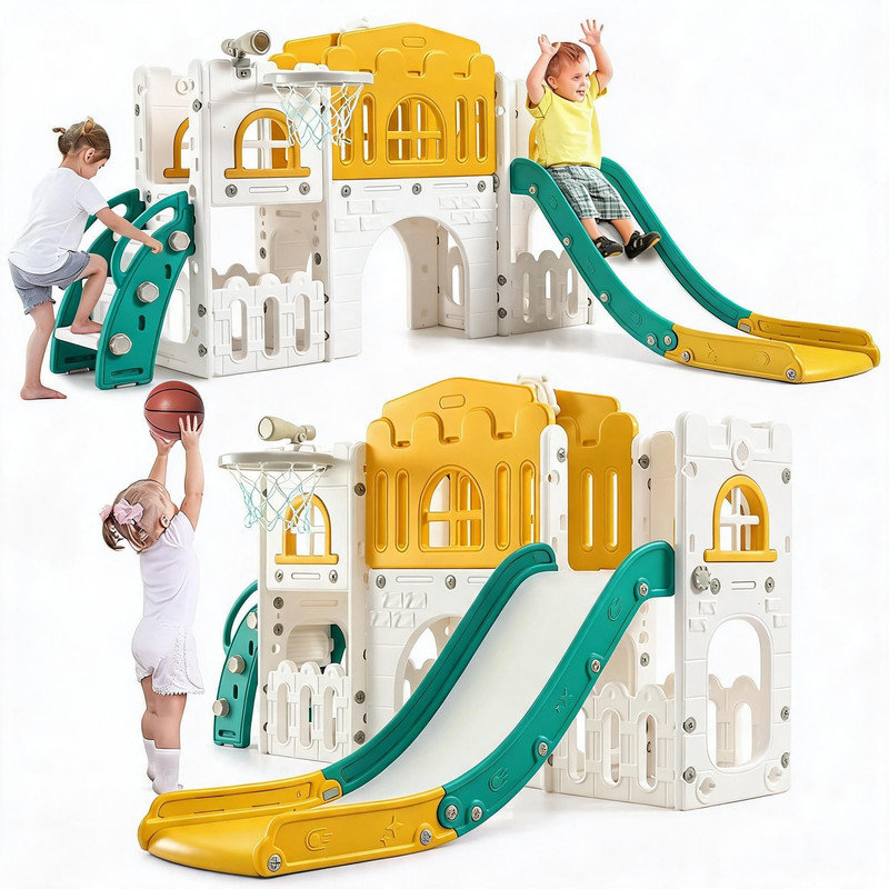 Centre d'activités pour enfants 8-en-1 avec glissoire, grimpeur et rangement, Orange