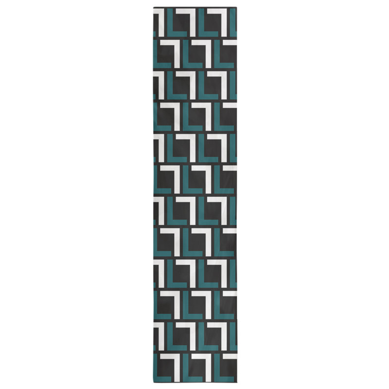 Chemin de table Carolina, 72 po x 16 po, Coton, Vert minuit / blanc / noir