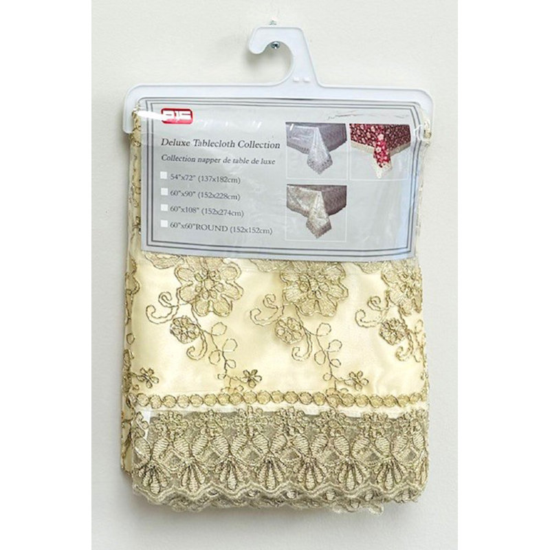 (60 x 90 po) Nappe brodée - blanc / argent métallique, Or, L 54 po x L 72 po