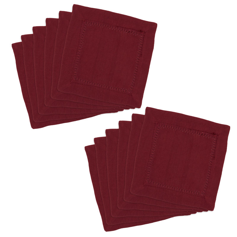 Rowles Hemstitched Border Dinner Napkin, Burgundy, 18" L x 18" W