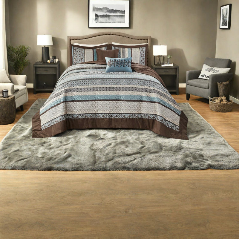 Elegant Blue Jacquard Bedding Set, Cotton King/cal King, Traditional Style