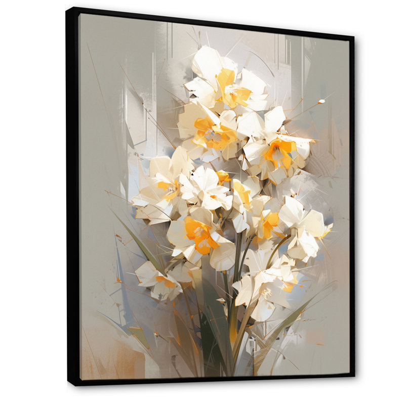 Gris gris vert, coup de crayon, bouquet de fleurs sur toile, Cadre flottant noir, H 40 po x l 30 po x P 1,5 po