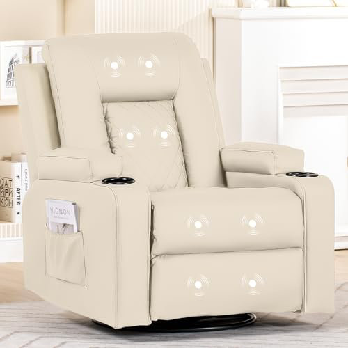 Saven 90cm Wide Swivel Home Theatre Recliner, White