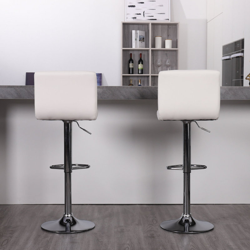 Ludmil Swivel Adjustable Height 32.5" Bar Stool, White, 2