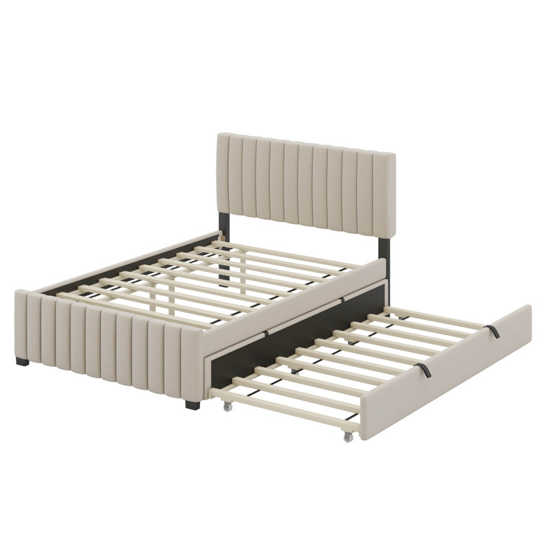 Lit plateforme double avec lit gigogne, Beige