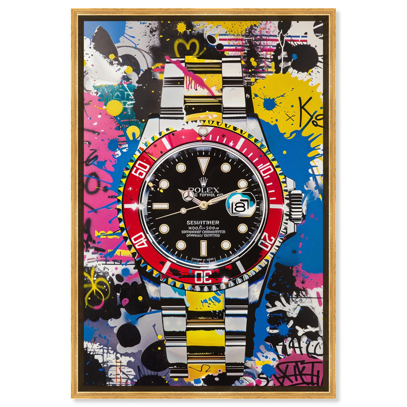 «Watch Graffiti Canvas Urban Graffiti Wall Art» par Notoriart, Cadre doré, H 46 po x l 31 po