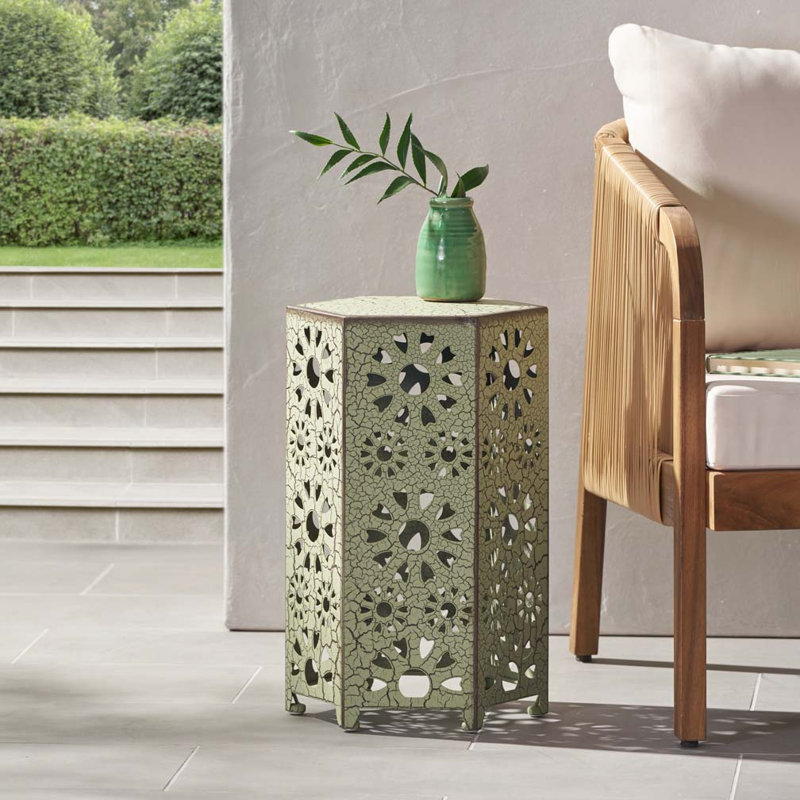 Table d'appoint hexagonale pour l'extérieur et l'intérieur, Vert, H 18,5 po x l 10,5 po x P 12 po