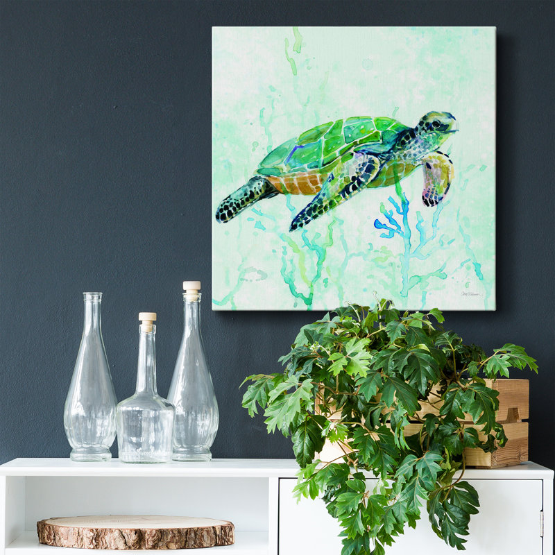 «Sea Turtle Swim I» - Toile tendue avec châssis - Prêt à accrocher, H 10 po x l 10 po x P 1,5 po